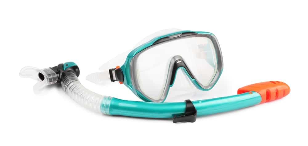 snorkeling mask and tube in white background 