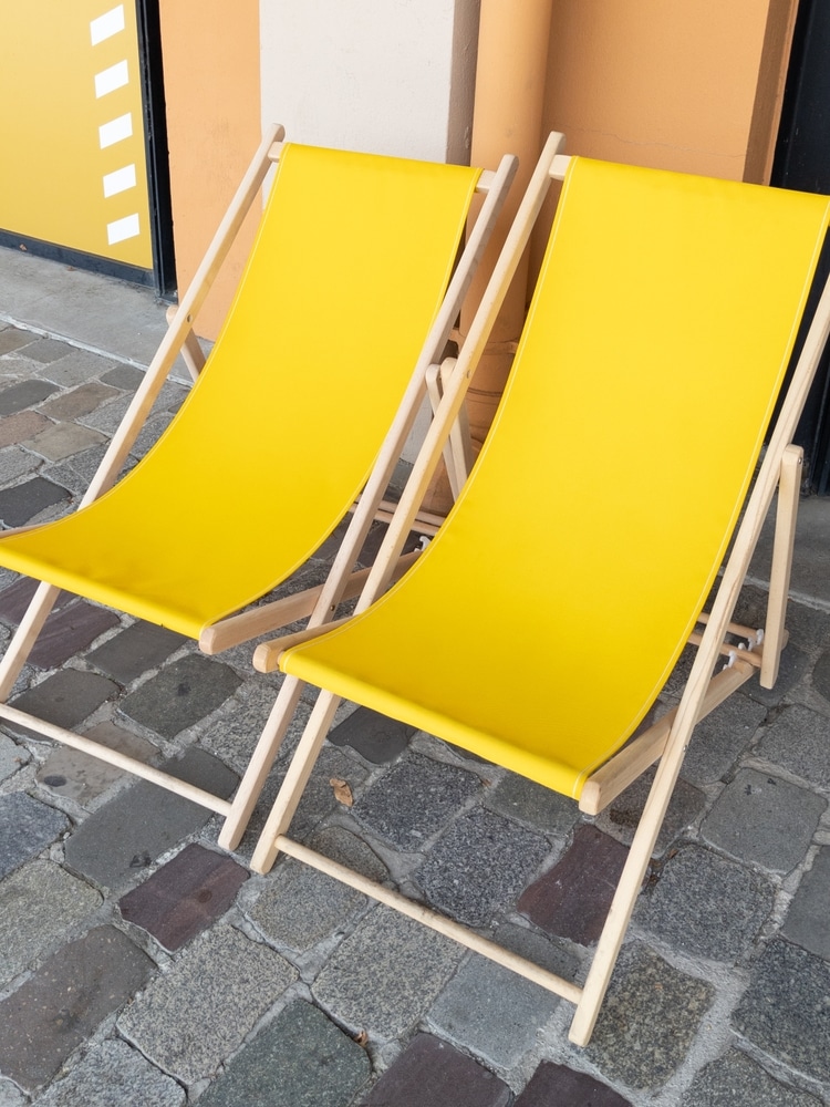 Two Wooden Deck Chairs Yellow Folding