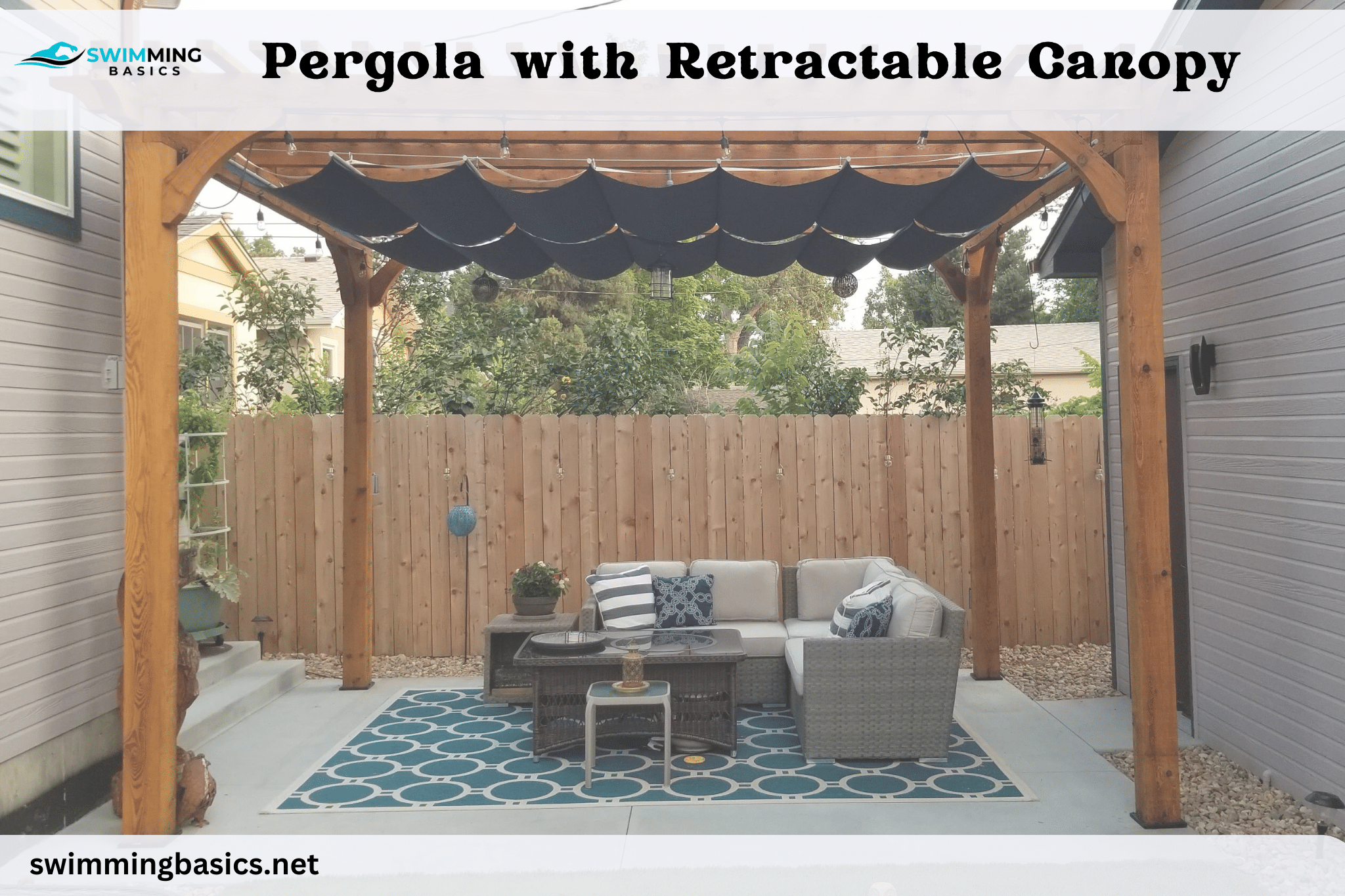 Pergola with Retractable Canopy in patio of a house