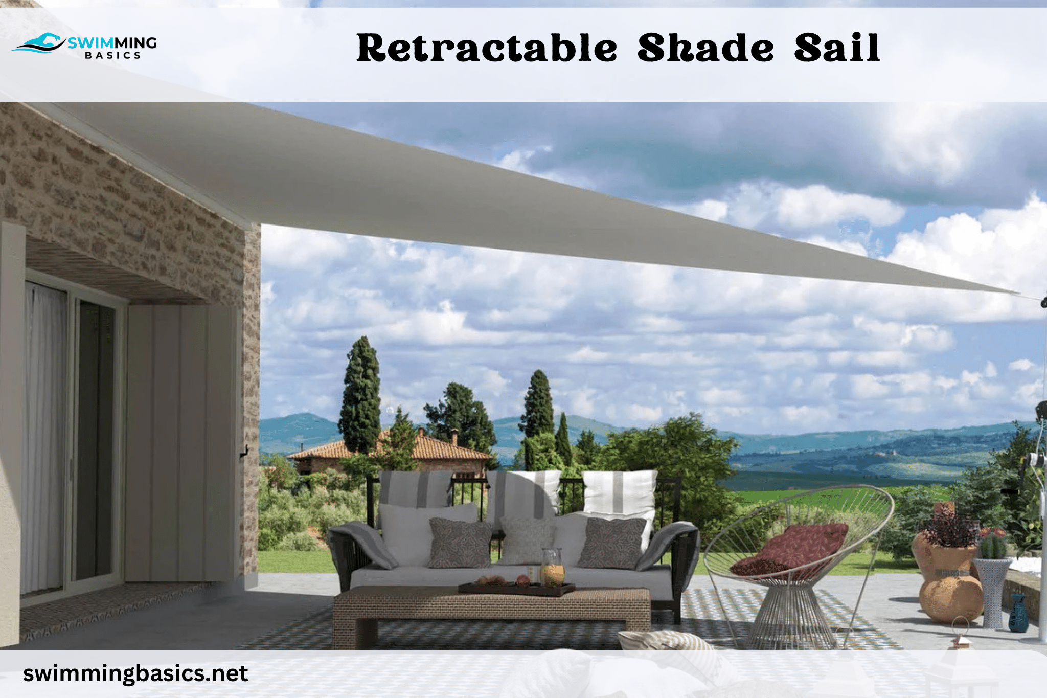 Retractable Shade Sail in the outside of a house